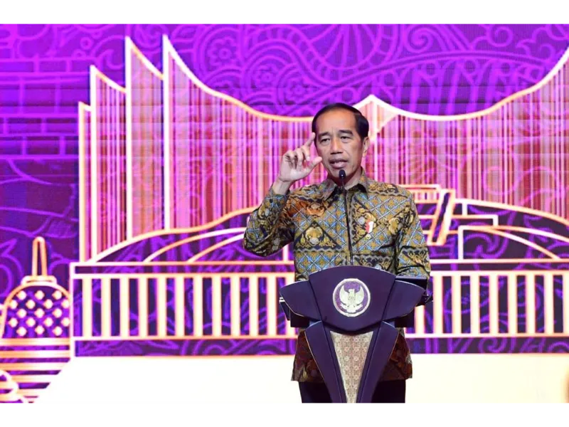 President Joko Widodo in his keynote speech at the Annual Financial Services Industry Meeting (PTIJK) in Jakarta on February 6, 2023